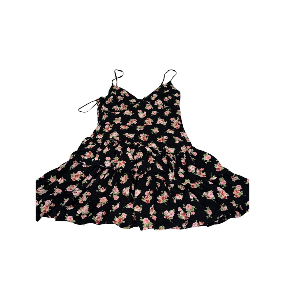 Aeropostale Black Floral Ruffle Spaghetti Strap Mini Dress Women's Size L
